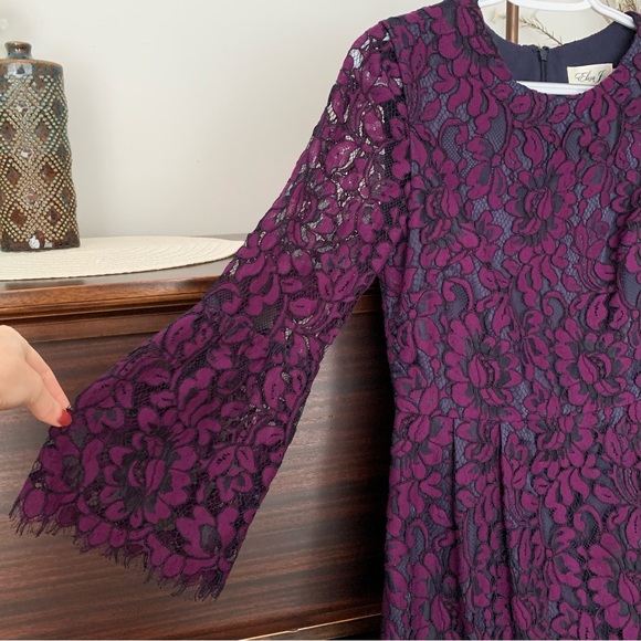 Eliza J Illusion Floral Lace Cocktail Dress, Purple, Dark Romance, Size 4 - Picture 5 of 15